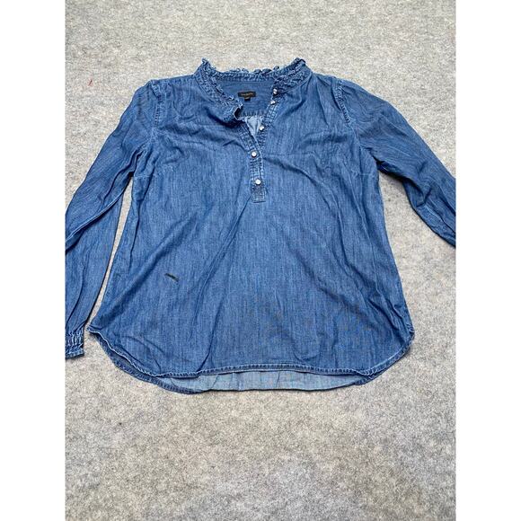 Talbots Tunic Top Blue Denim Chambray 1/2 Button Down Popover L Casual see photo - Picture 2 of 9